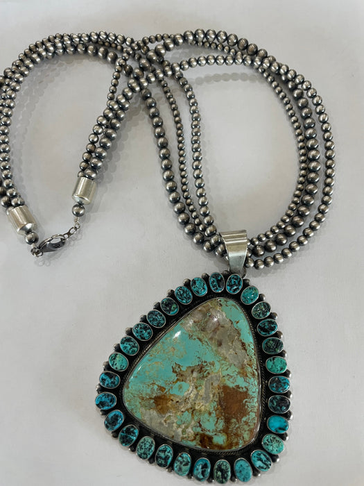 Navajo Turquoise & Sterling Silver 3 Strand Necklace Signed B. Yellowhorse