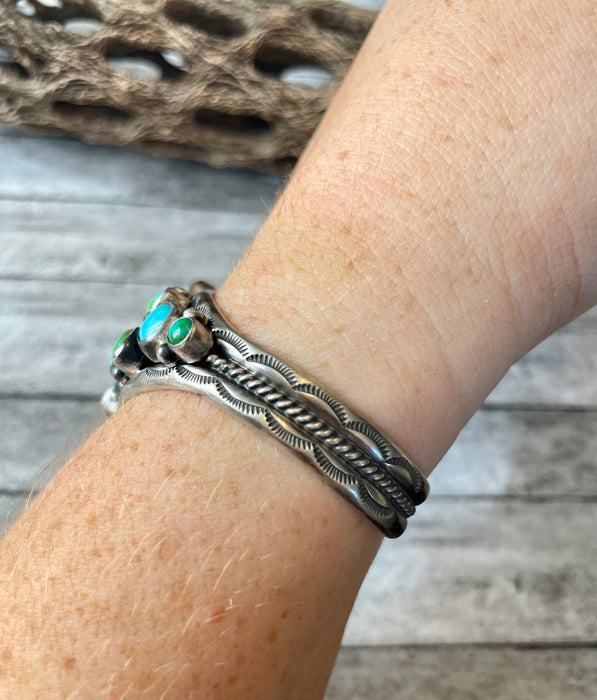 Beautiful Navajo Sterling Sonoran Mountain Turquoise Adjustable Bracelet Cuff