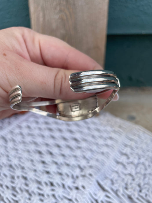 Navajo Sterling Silver And White Buffalo Adjustable Cuff Bracelet