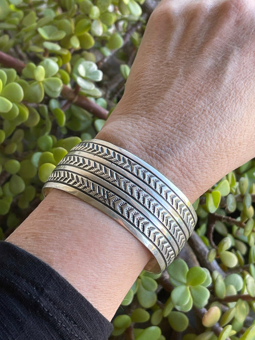 Navajo Sterling Silver HandStamped Southwest Bracelet Cuff