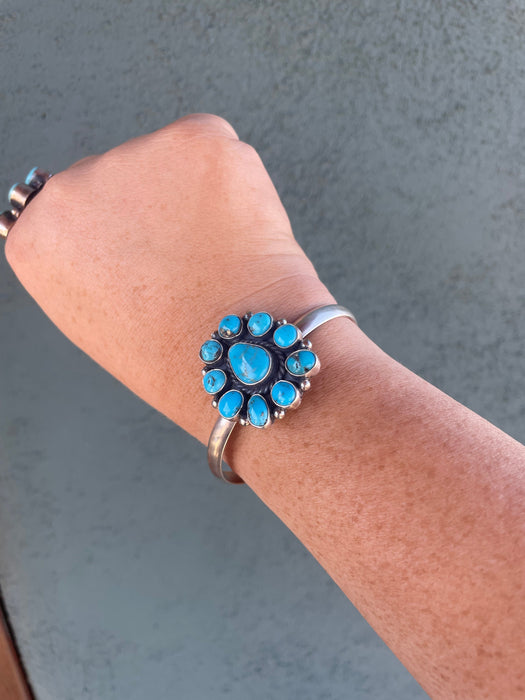 Navajo Sterling Cuff & Turquoise Adjustable Cuff Bracelet Signed