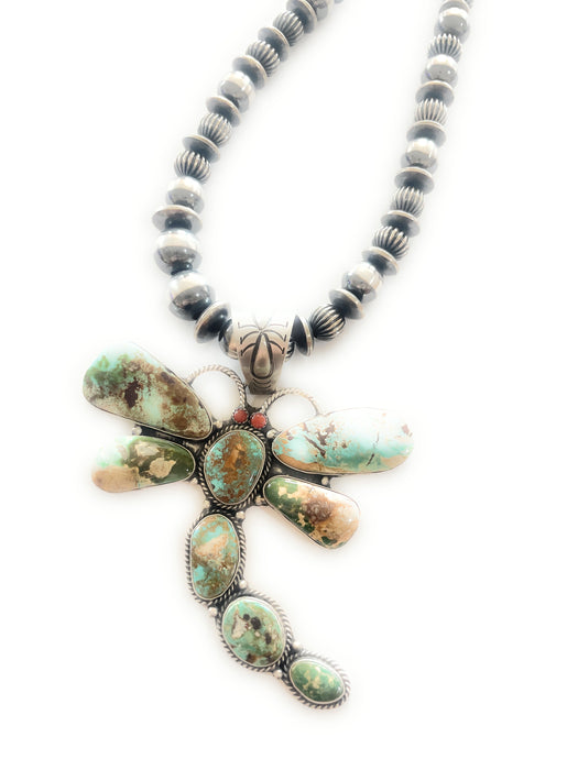 Navajo Sterling Silver And Turquoise Dragonfly Necklace By Patrick Yazzie