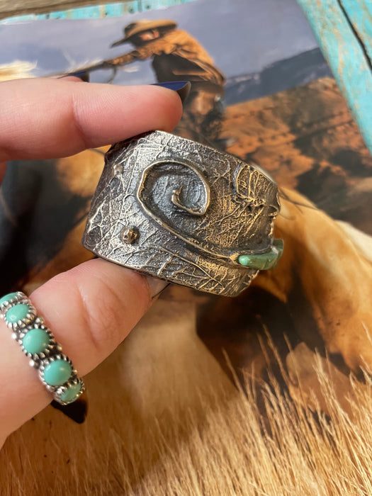 Navajo Turquoise & Sterling Silver Statement Lizard Cuff Bracelet