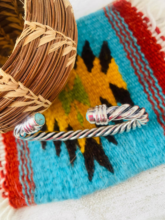 Navajo Turquoise & Sterling Silver Twisted Floating Cuff Bracelet