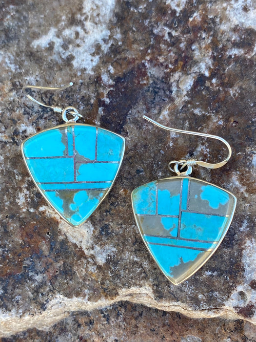 Turquoise & Sterling Silver Shield Dangle Earrings - Culture Kraze Marketplace.com