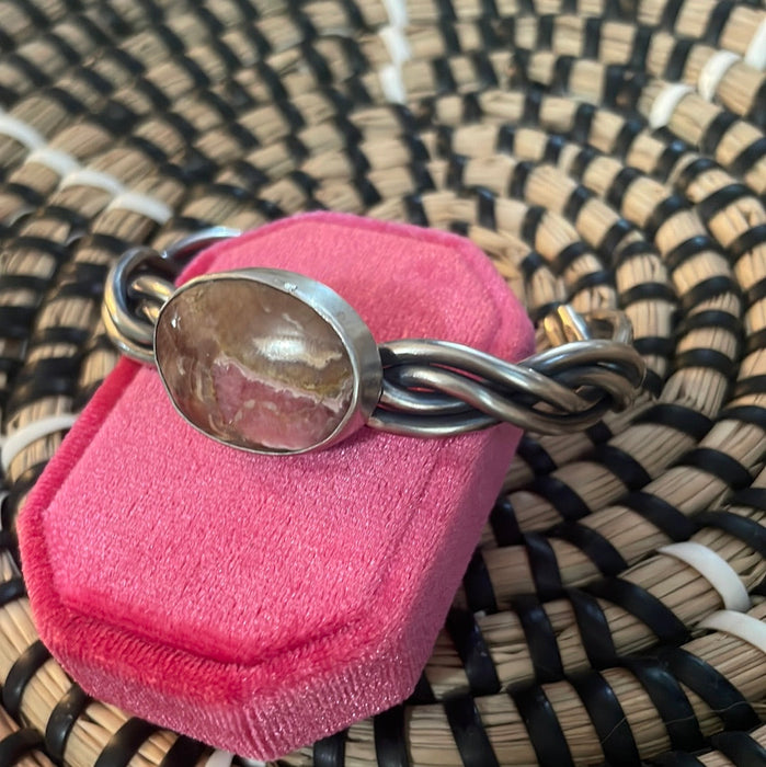 Navajo Sterling Silver And Rhodochrosite Cuff Bracelet