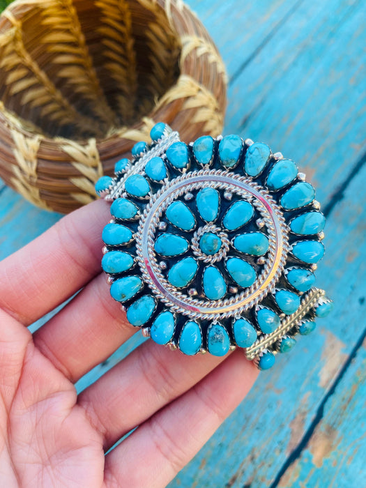 Navajo Kingman Turquoise & Sterling Silver Cluster Bracelet Cuff