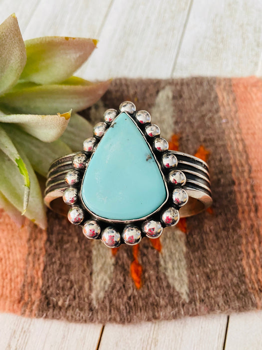 Navajo Turquoise & Sterling Silver Cuff Bracelet By Chimney Butte