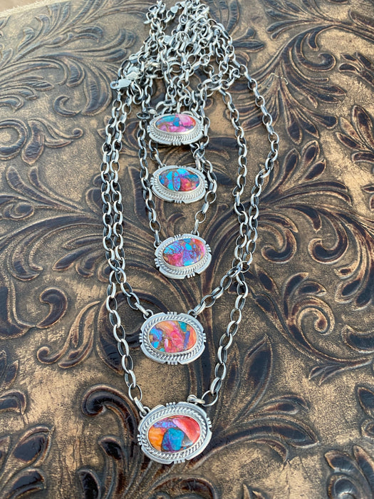 Navajo Sherbet Mojave & Sterling Necklace