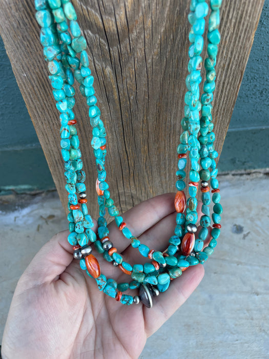 Navajo Turquoise & Sterling Silver 5 Strand Beaded Necklace