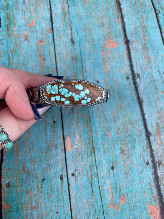 Navajo Sterling Silver & Turquoise Adjustable Cuff Bracelet Signed