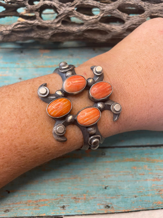 Chimney Butte Navajo Orange Spiny And Sterling Silver Cuff Bracelet Signed