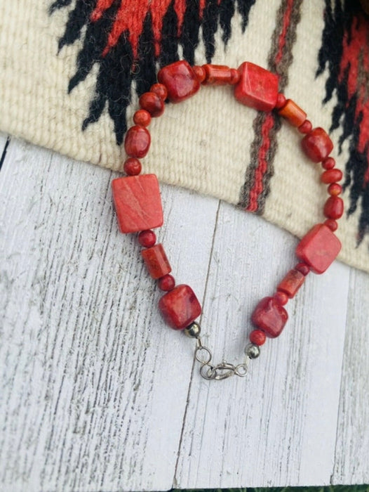 Navajo Apple Coral & Sterling Silver Beaded Bracelet