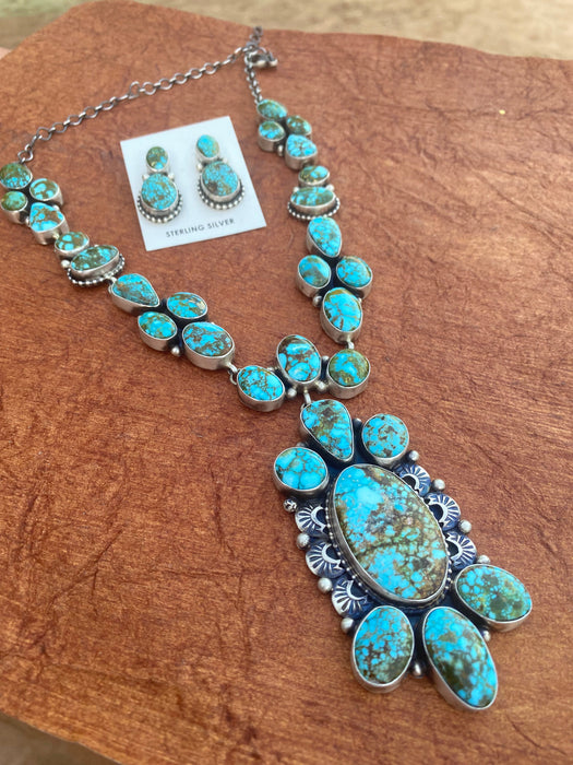 Kingman Web Turquoise Necklace set By Paul Livingston Signed