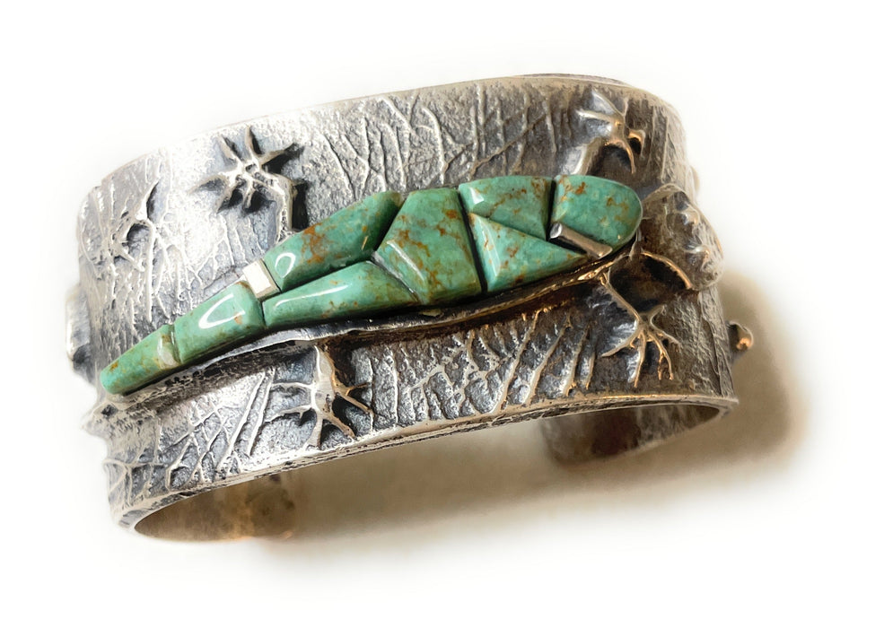 Navajo Turquoise & Sterling Silver Statement Lizard Cuff Bracelet