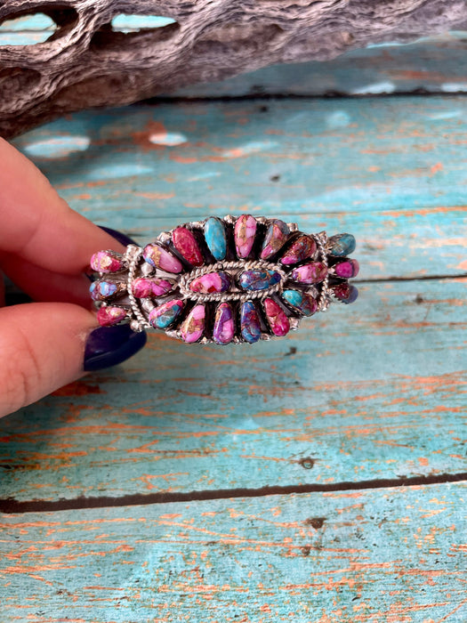 Purple Mojave And Sterling Silver Cluster Adjustable Cuff Bracelet