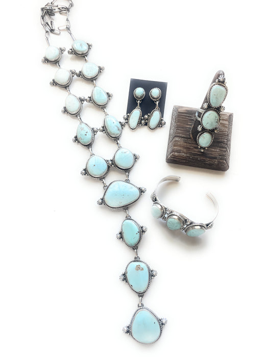 Larry Kaye Navajo Dry Creek Turquoise Drop Necklace, Earrings, Ring, Bracelet Set