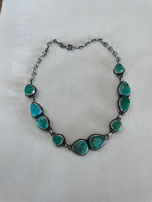 Navajo Sterling Silver and Turquoise Necklace 16Inch