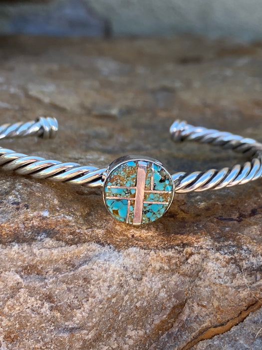 Navajo Turquoise 8 & Sterling silver Simple Rope Twist Bracelet