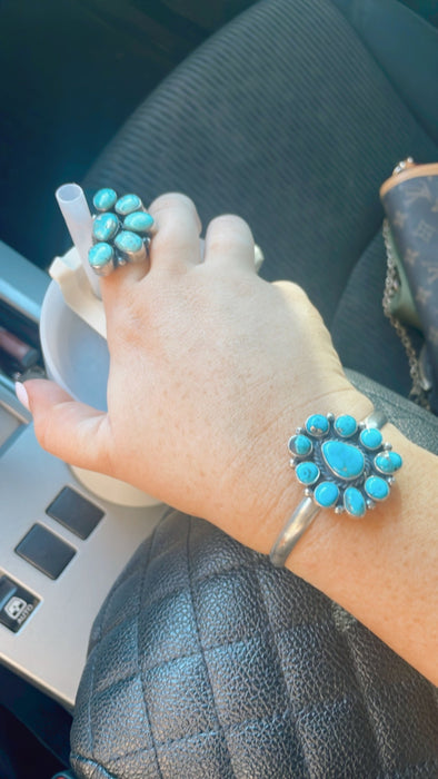 Navajo Sterling Cuff & Turquoise Adjustable Cuff Bracelet Signed