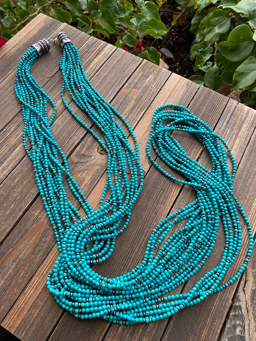 Navajo Natural Kingman Turquoise 64 inch 10 Strand necklace