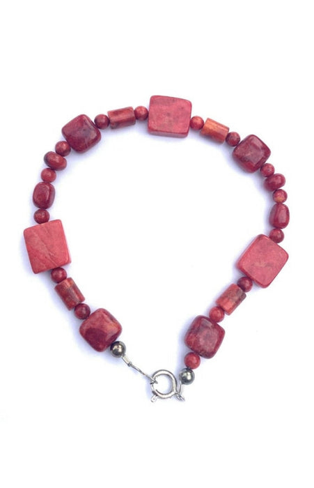 Navajo Apple Coral & Sterling Silver Beaded Bracelet