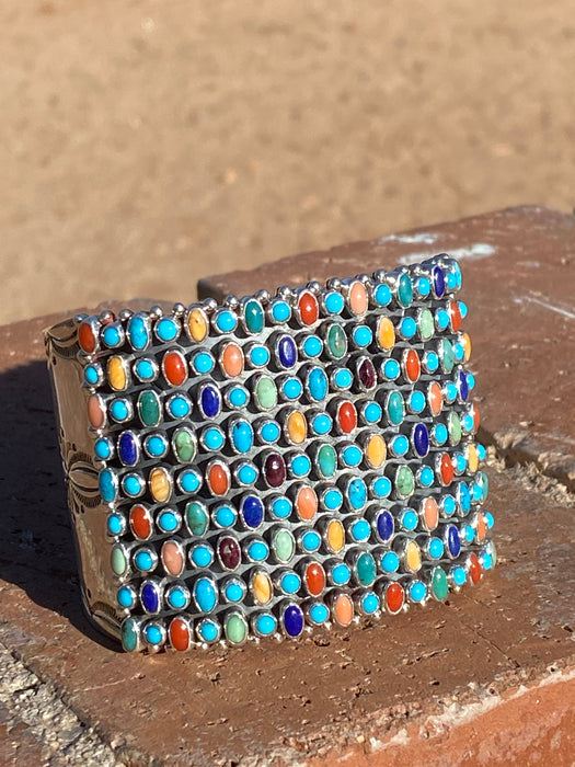 Navajo Sterling Silver Multi Stone Snake Eye Cuff Bracelet