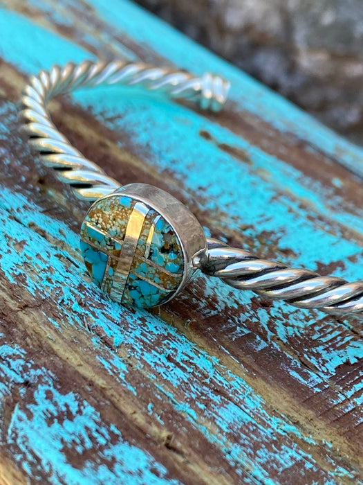 Navajo Turquoise 8 & Sterling silver Simple Rope Twist Bracelet