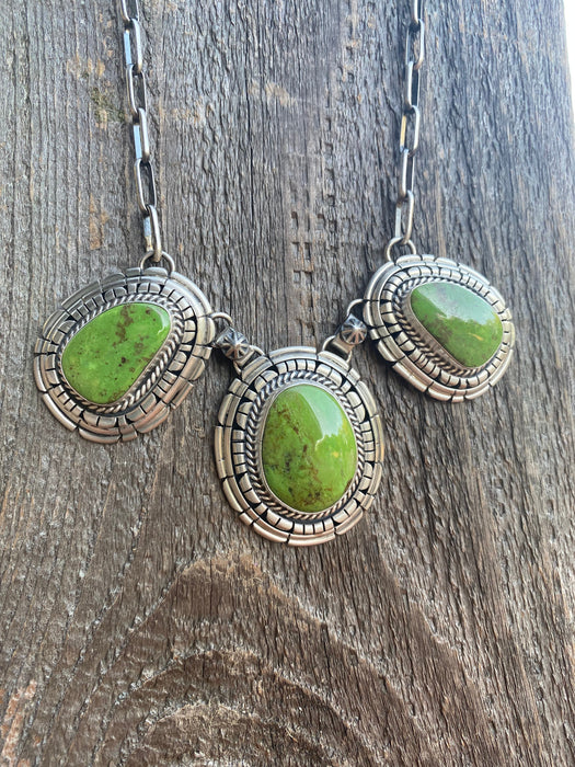 Navajo Gaspeite & Sterling Silver Necklace Set by Larry Kaye