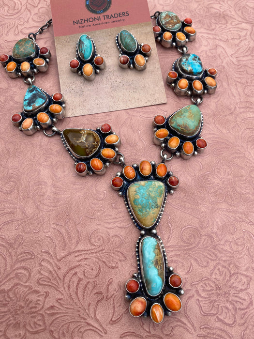 Sheila Becenti Royston Turquoise & Spiny Drop Necklace Set