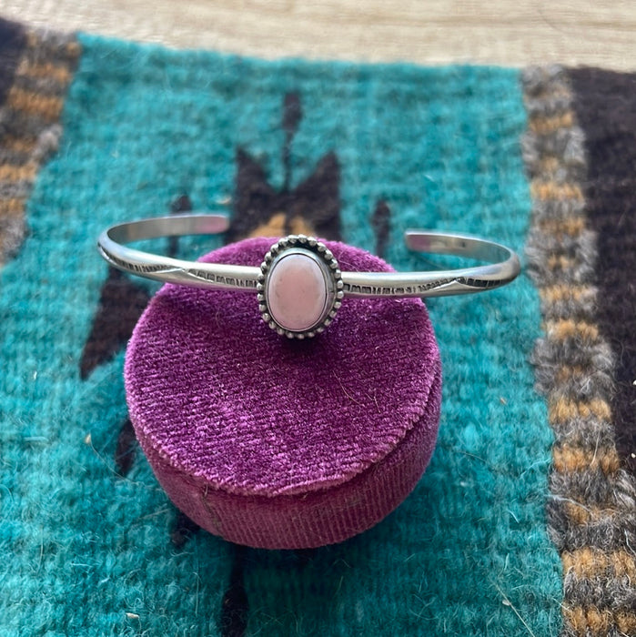 Navajo Pink Conch & Sterling Silver Adjustable Dainty Cuff Bracelet Signed