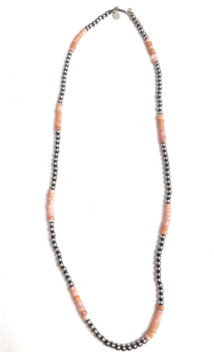 Sterling Silver Navajo Pearl & Pink Opal Beaded Necklace 24 inch - Culture Kraze Marketplace.com