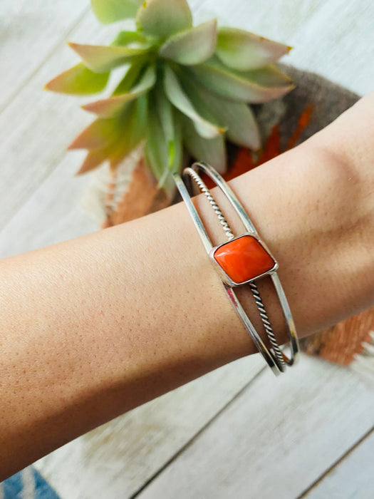 Navajo Coral & Sterling Silver Cuff Bracelet