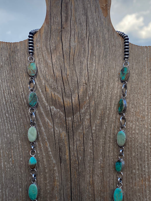 Navajo Sterling Silver & Royston Turquoise Drop Necklace Signed