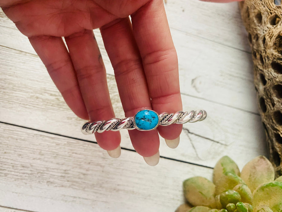 Navajo Twisted Sterling Silver & Kingman Turquoise Cuff Bracelet