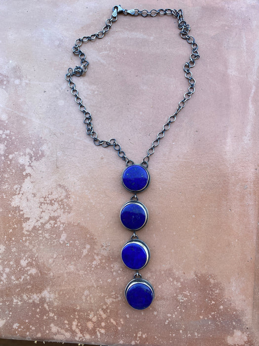 Navajo Sterling Silver & Lapis Drop Necklace