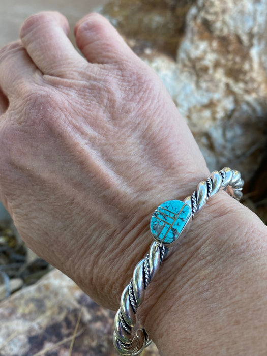 Navajo Turquoise 8 & Sterling silver Rope Twist Bracelet