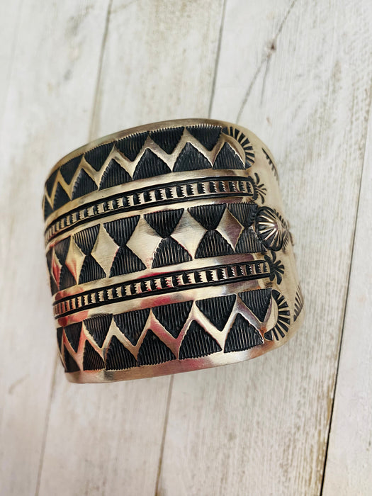 Navajo Hand Stamped Sterling Silver Cuff Bracelet by Elvira Bill