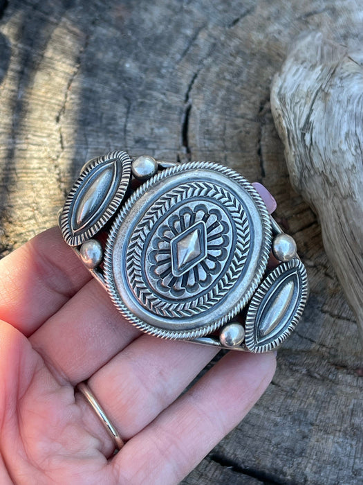 Navajo Sterling Silver Triple Concho Bracelet Cuff