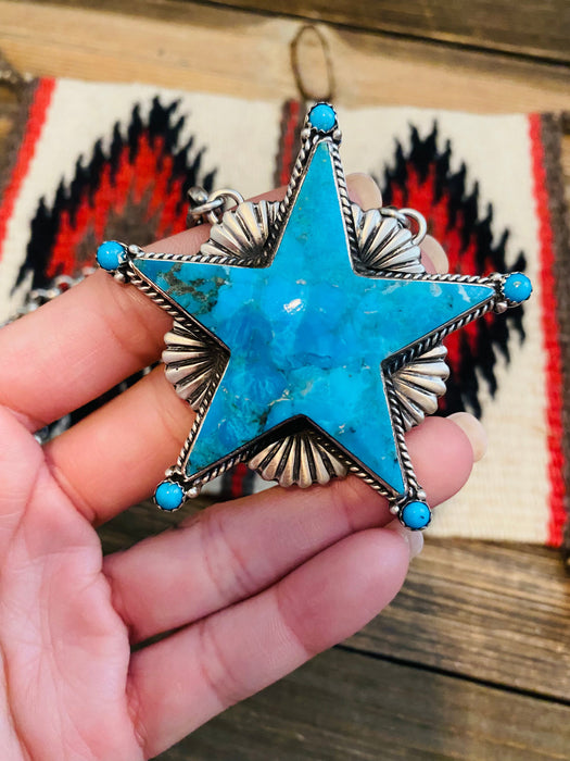 Navajo Turquoise & Sterling Silver Star Necklace Signed