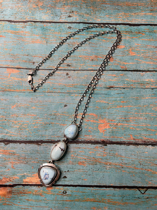 Navajo Sterling Silver And Golden Hills Turquoise Lariat Necklace