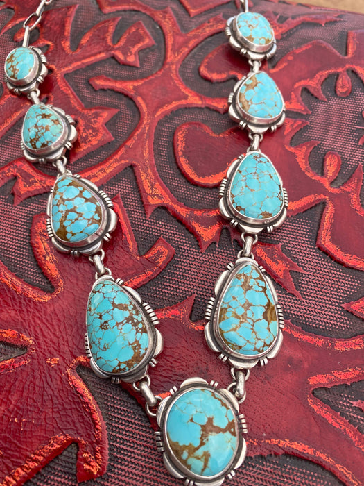 Navajo Handmade Number 8 Turquoise & Sterling Silver necklace set