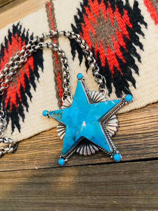 Navajo Turquoise & Sterling Silver Star Necklace Signed