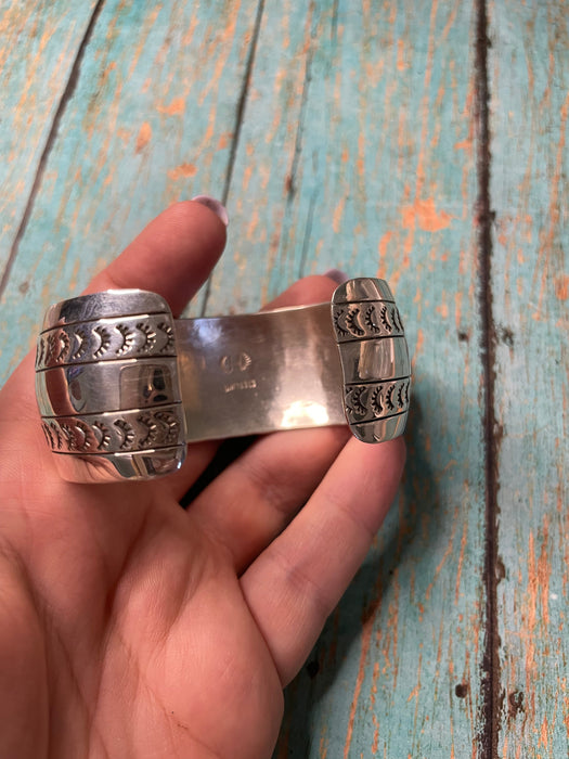 Navajo Hand Stamped Sterling Silver Cuff  Bracelet Signed