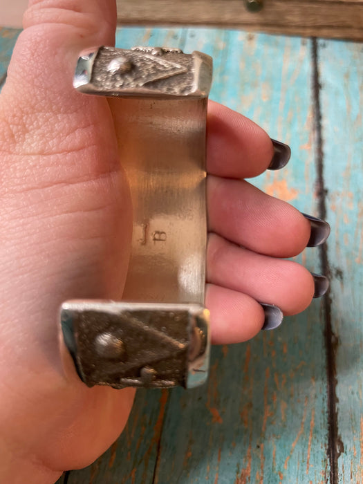 Navajo Sterling Silver Cross Cuff Bracelet Stamped And Signed