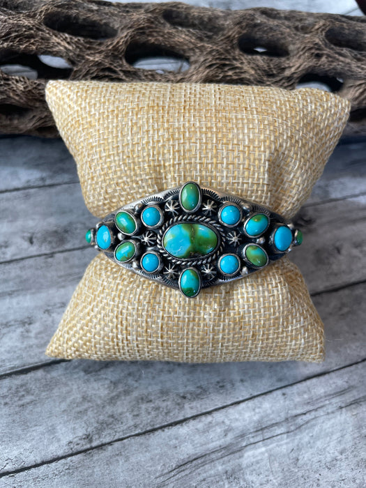 Beautiful Navajo Sterling Sonoran Mountain Turquoise Adjustable Bracelet Cuff