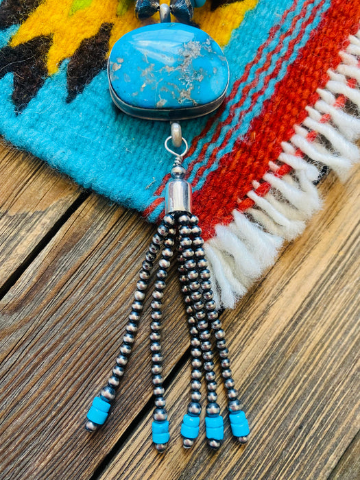 Navajo Turquoise & Sterling Silver Pearl Beaded Tassel Necklace - Culture Kraze Marketplace.com