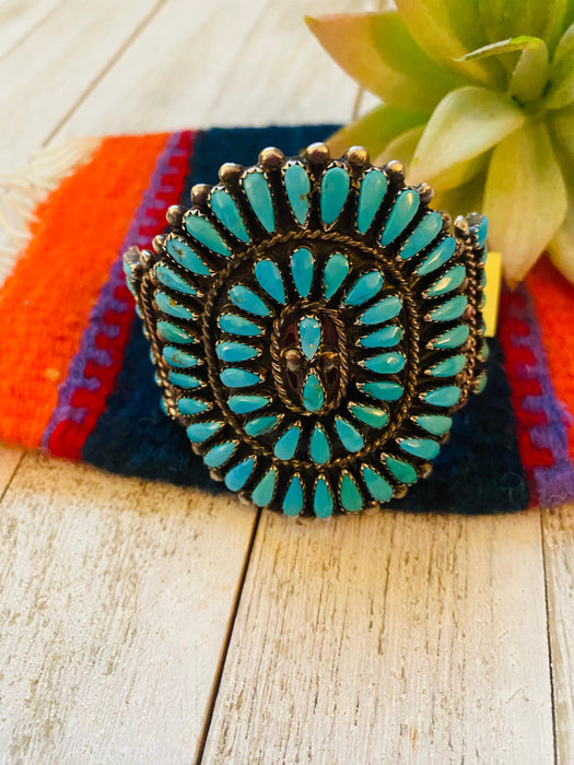 Navajo Old Pawn Vintage Turquoise & Sterling Silver Cuff Bracelet