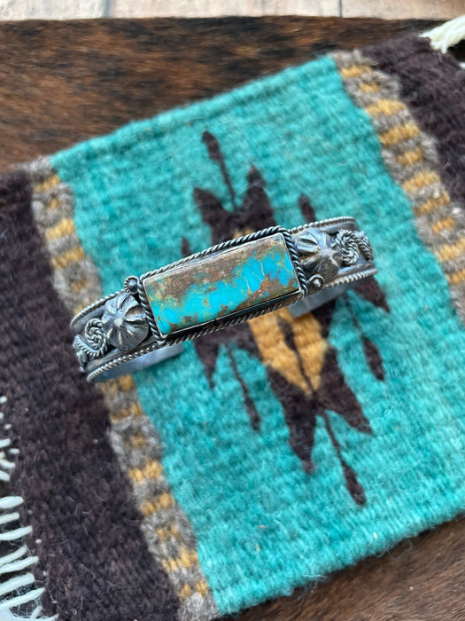 Navajo Turquoise & Sterling Silver Cuff Bracelet Signed Jacquline Silver