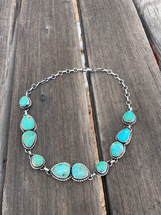 Navajo Sterling Silver and Turquoise Necklace 16Inch